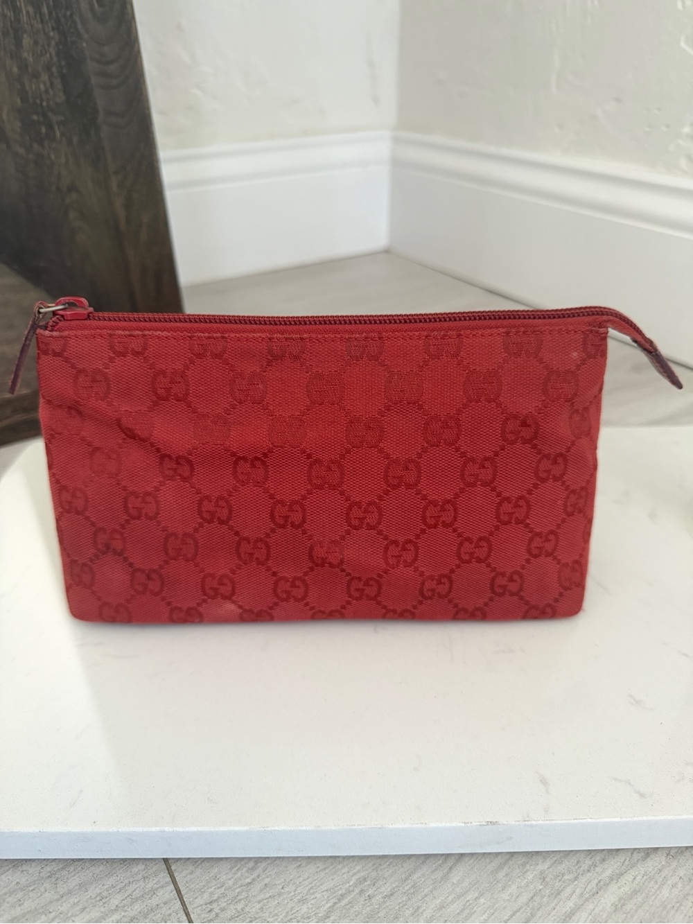 Gucci Vintage Red GG Monogram Canvas Pouch